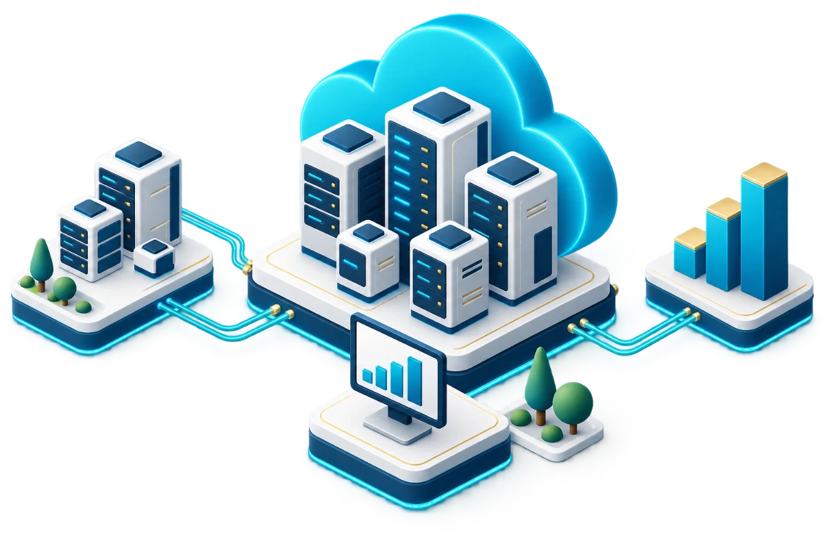 Connected cloud server platforms with expanding capacity and growth charts